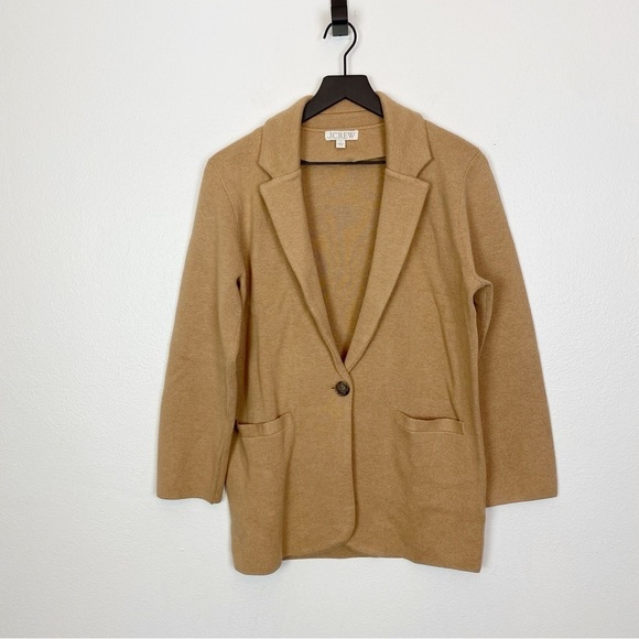 J. Crew Cecile Relaxed Knit Sweater Blazer One-Button Heather Khaki Camel BF013 - Picture 5 of 8